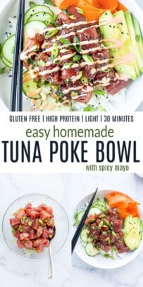 pinterest image for tuna poke bowl