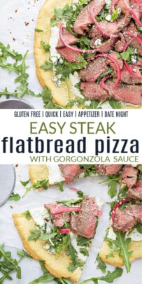 pinterest image for steak flatbread pizza