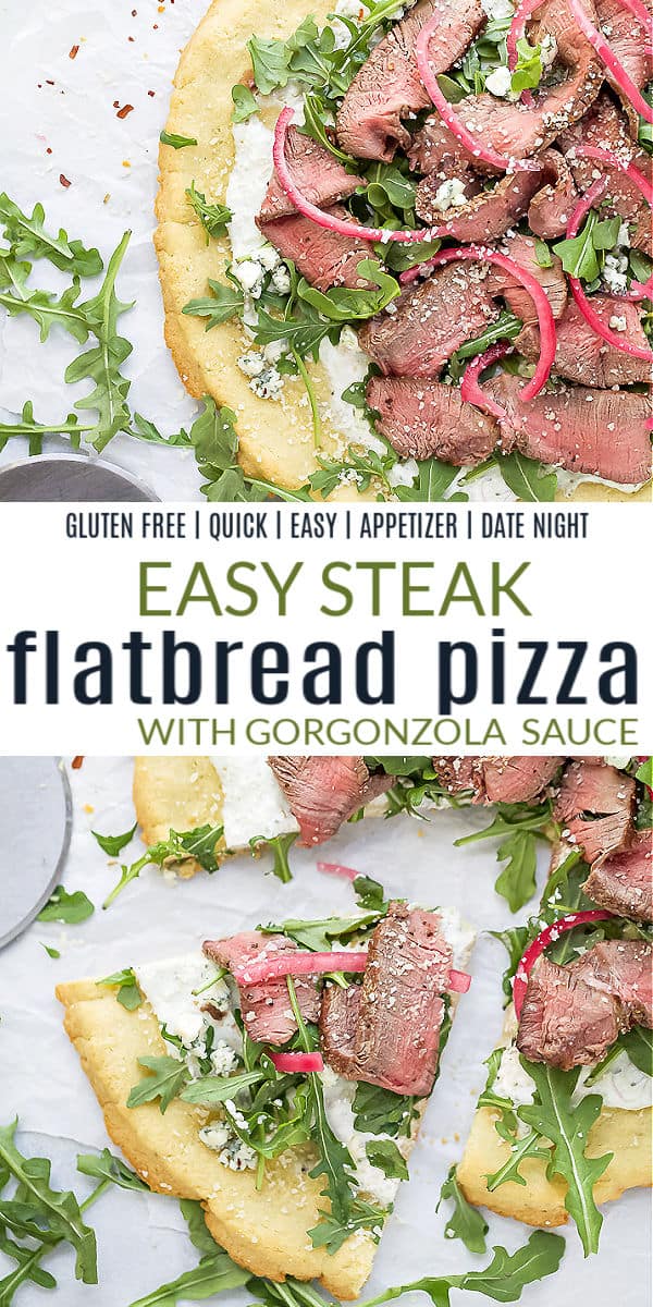 pinterest image for steak flatbread pizza