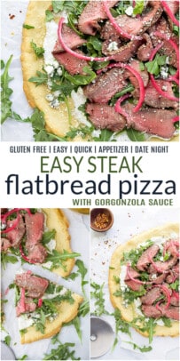 pinterest image for steak flatbread pizza