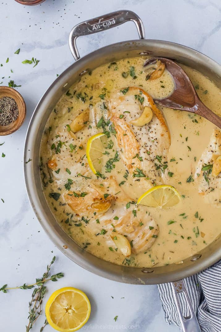 creamy garlic chicken in a pan