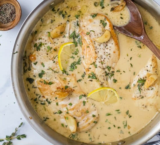 pan seared chicken in garlic cream sauce