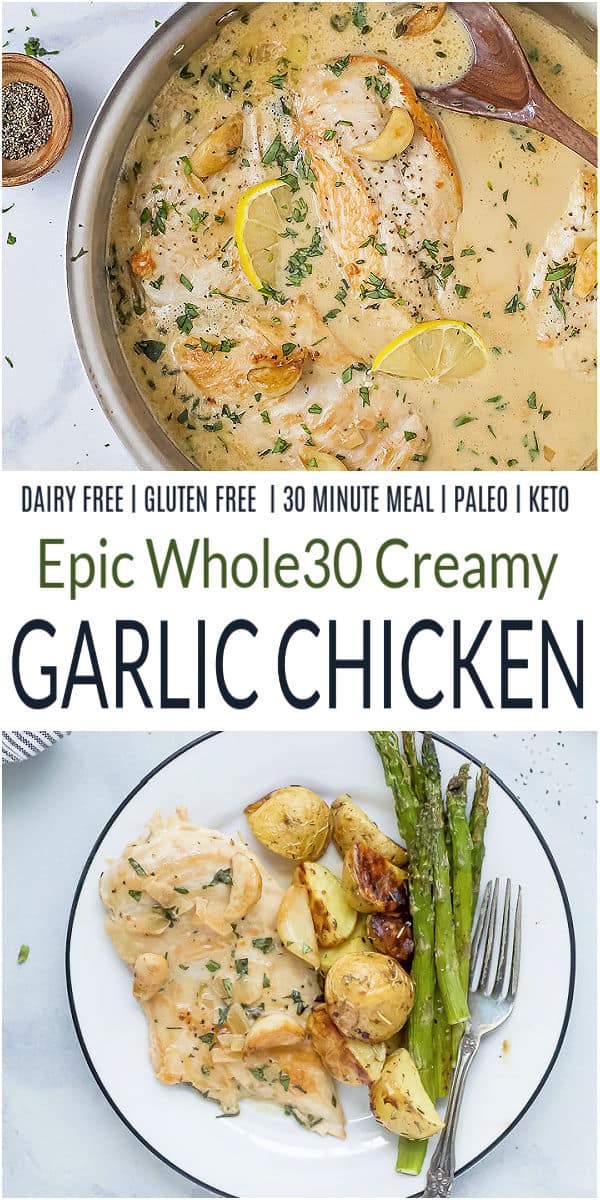 pinterst image for Whole30 Creamy Garlic Chicken Recipe
