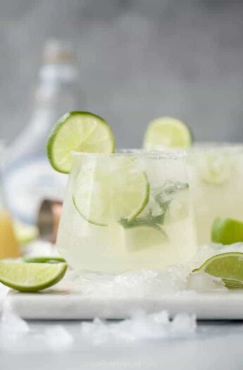 Skinny margarita in a glass with lime