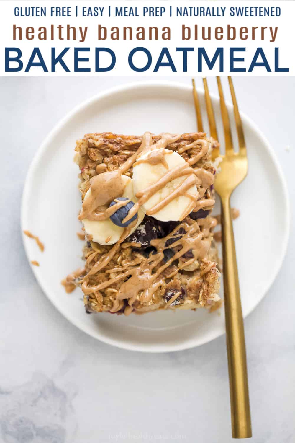 pinterest image for banana blueberry baked oatmeal