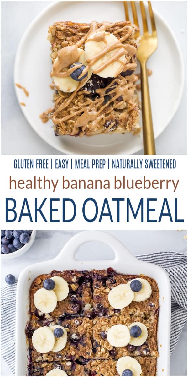 pinterest image for Healthy Banana Blueberry Baked Oatmeal