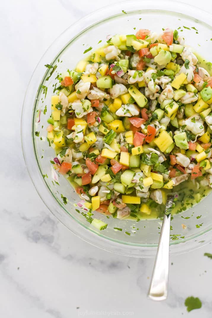 shrimp ceviche with mango and avocado