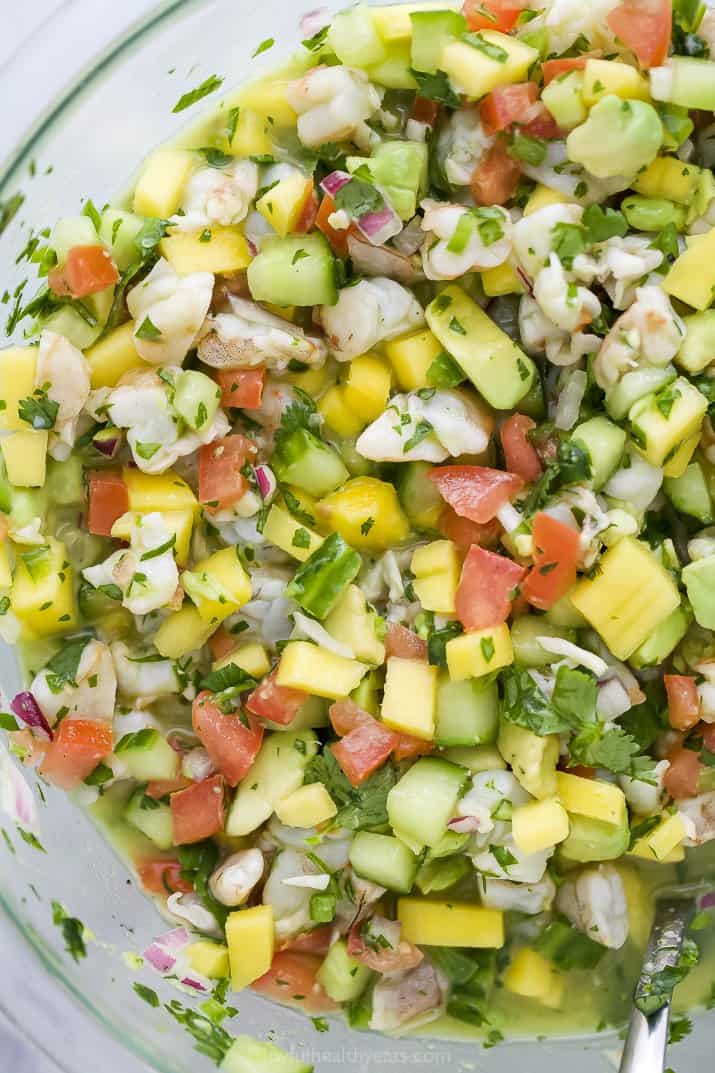 shrimp ceviche with mango and avocado