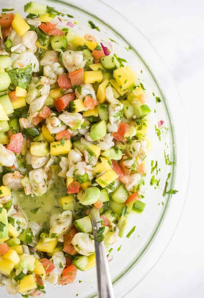 mango shrimp ceviche in a bowl