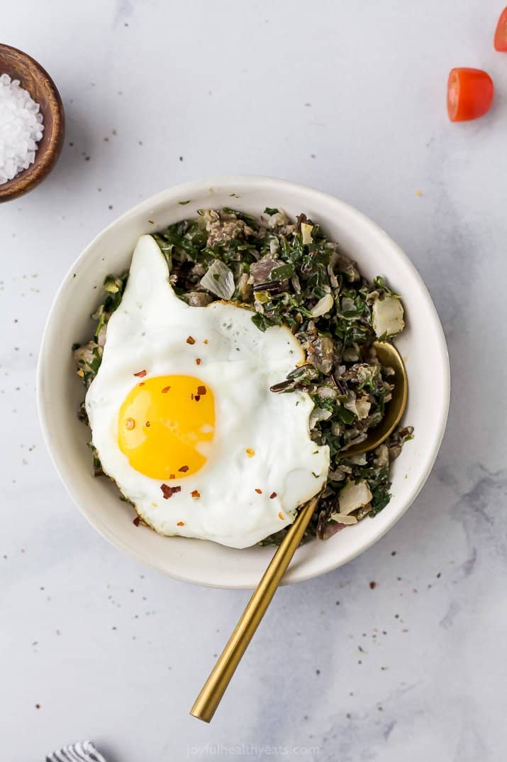 beet and wild rice harvest bowl with an egg