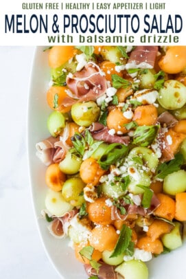 pinterest image for prosciutto and melon salad