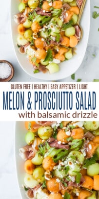 pinterest image for prosciutto and melon salad