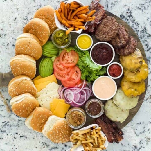 burger board filled with toppings