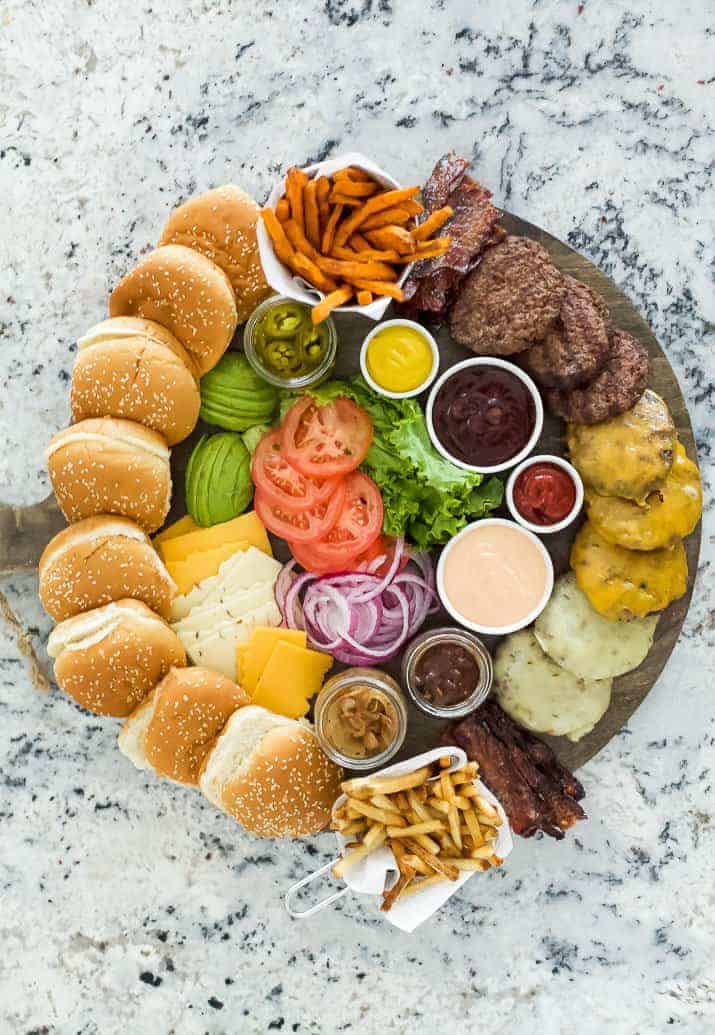 burger board filled with toppings