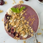 cherry almond smoothie bowl with toppings