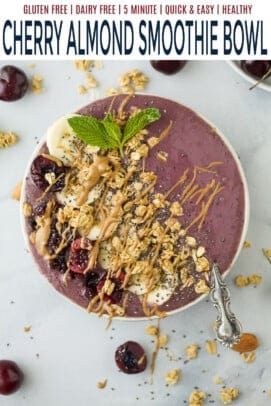 pinterest image for cherry almond smoothie bowl