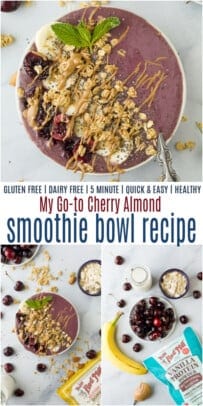 pinterest image for cherry almond smoothie bowl