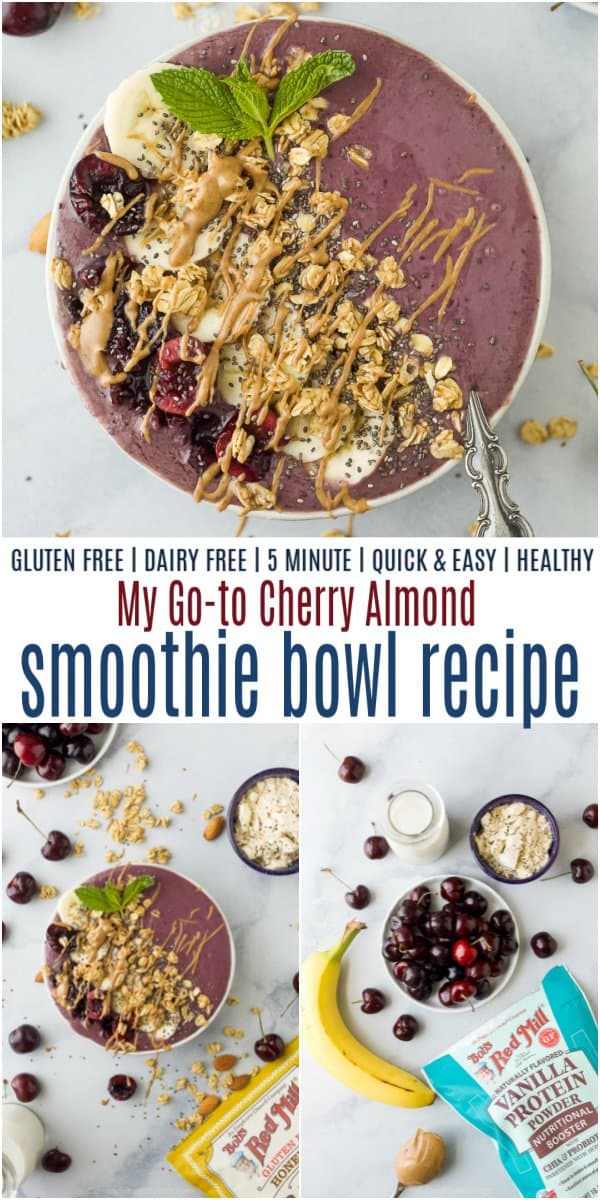 pinterest image for cherry almond smoothie bowl