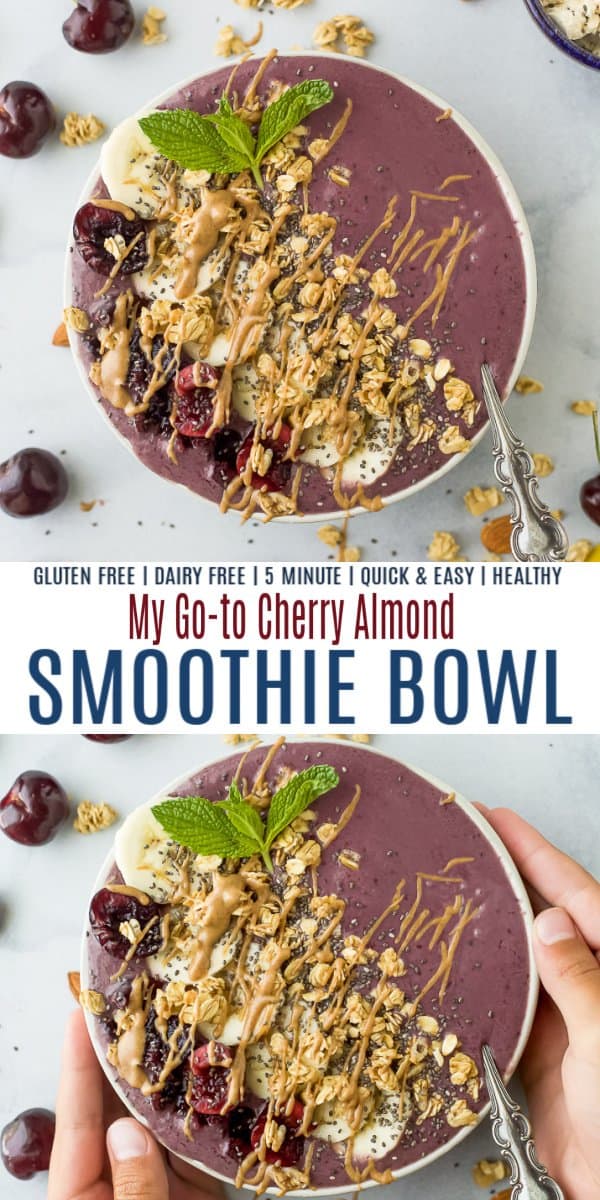 pinterest image for cherry almond smoothie bowl