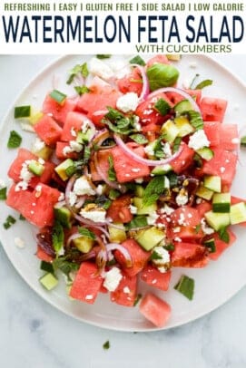 pinterest image for Refreshing Watermelon Feta Salad with Cucumber