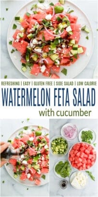 pinterest image for Refreshing Watermelon Feta Salad with Cucumber