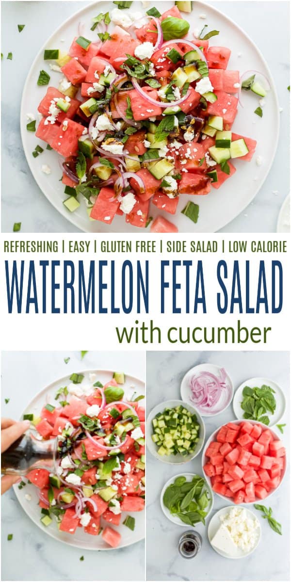 pinterest image for Refreshing Watermelon Feta Salad with Cucumber