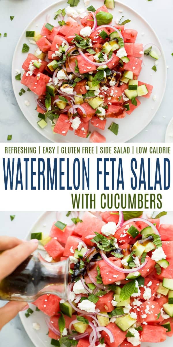pinterest image for Refreshing Watermelon Feta Salad with Cucumber