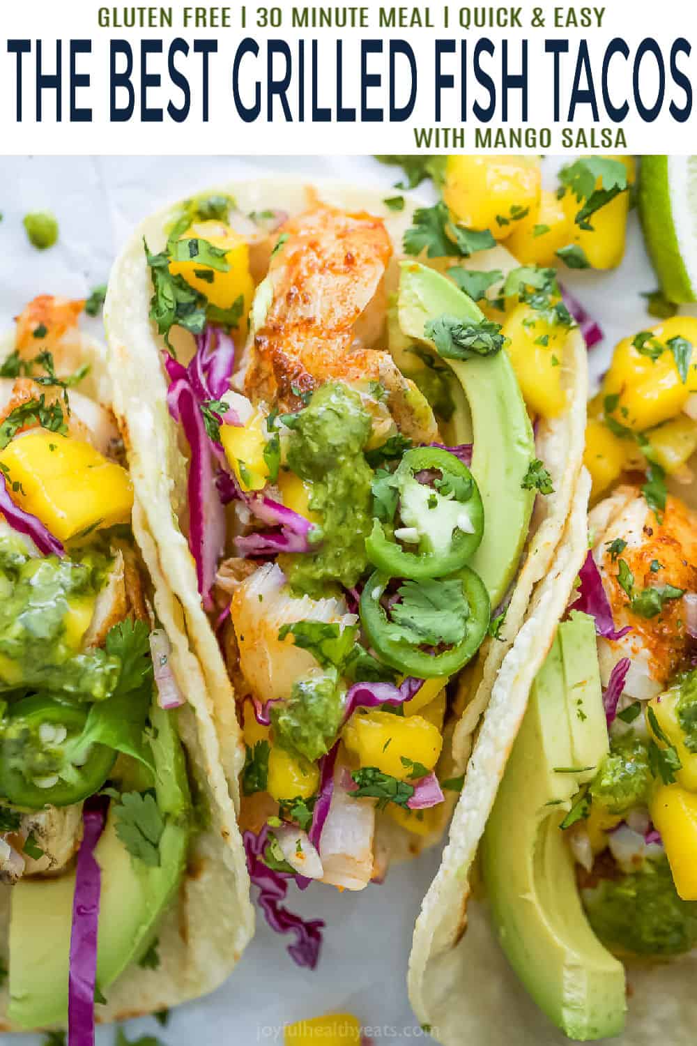 pinterst image for grilled fish tacos with mango salsa
