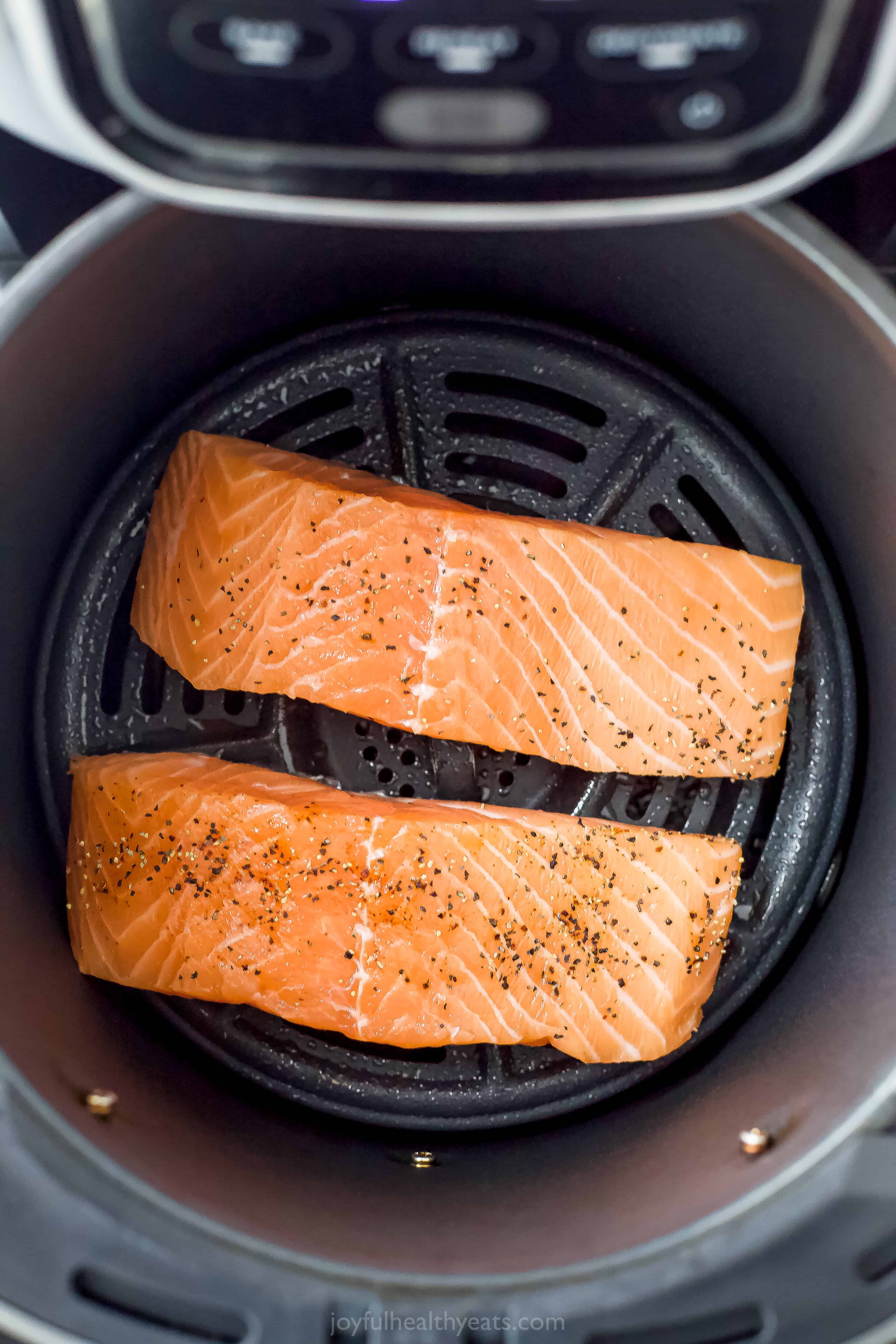 seasoned salmon in an air fryer