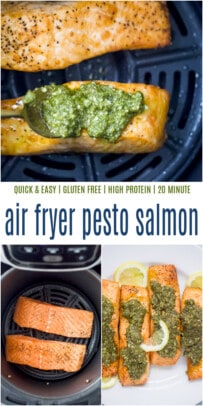 pinterest image for air fryer pesto salmon