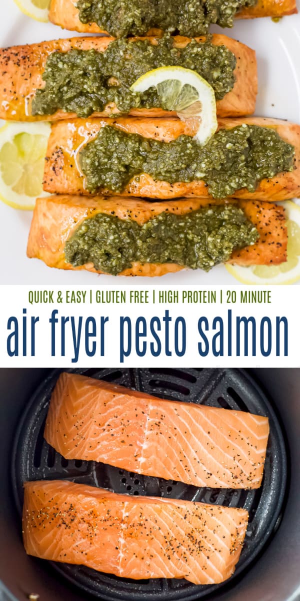 pinterest image for air fryer pesto salmon
