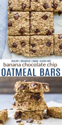 pinterest image for baked banana chocolate chip oatmeal bars