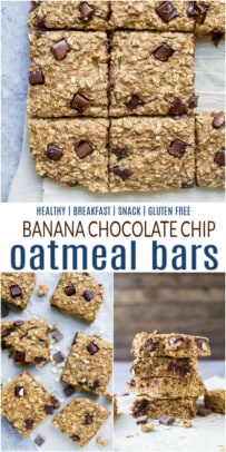 pinterest image for baked chocolate chip oatmeal bars