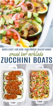 pinterest image for ground beef enchilada zucchini boats