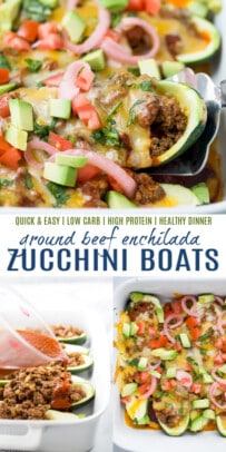 pinterest image for ground beef enchilada zucchini boats