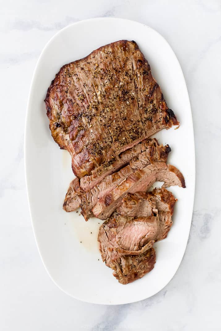 cooked flank steak for steak salad