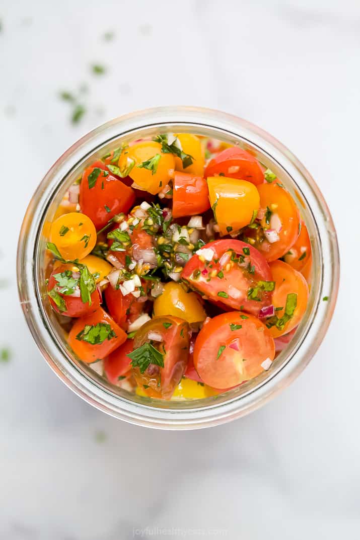 marinated tomato salad in a jar