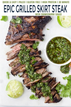 pinterest image for skirt steak with chimichurri sauce