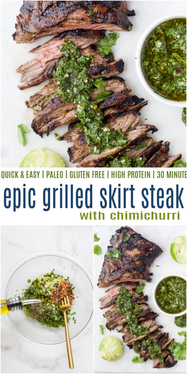 pinterest image for grilled skirt steak with chimichurri