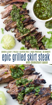 pinterest image for grilled skirt steak with chimichurri