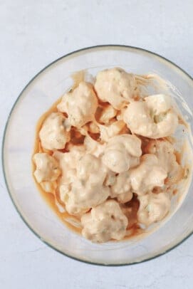 battered cauliflower wings ready for the air fryer