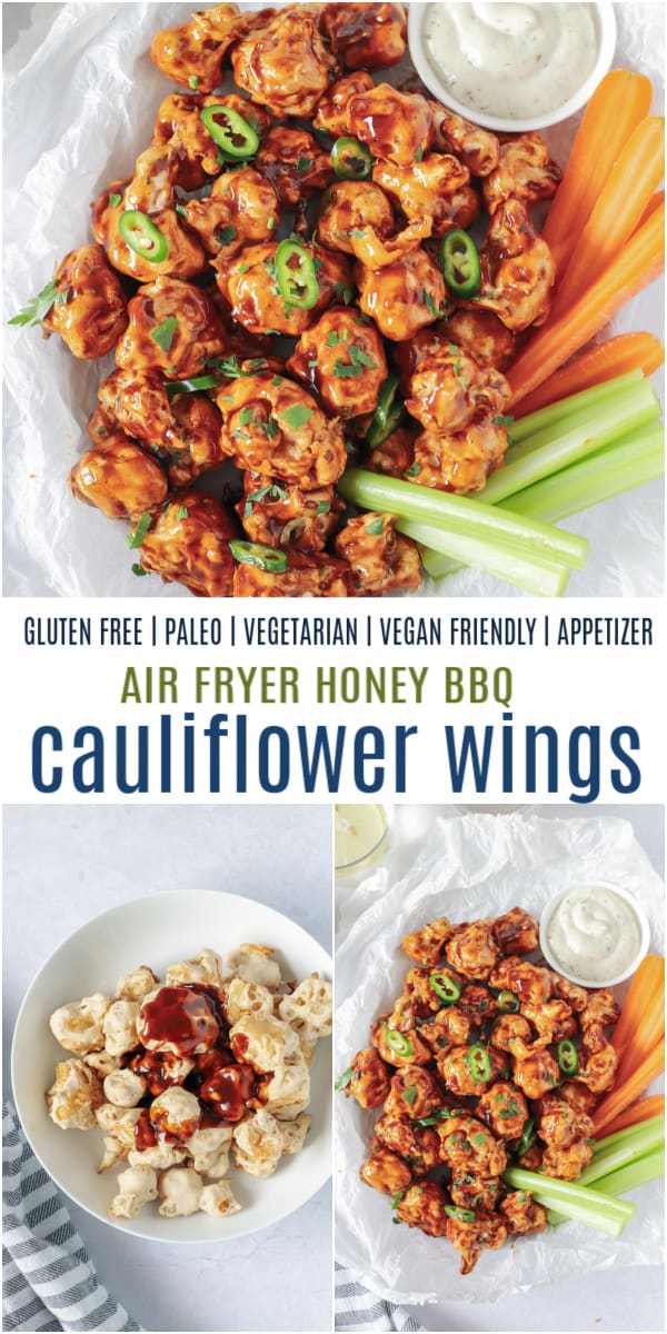 pinterest image for honey bbq cauliflower wings