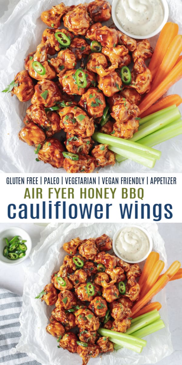 pinterest image for honey bbq cauliflower wings