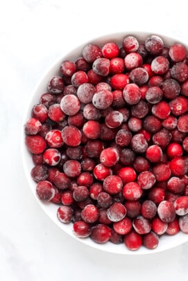 frozen cranberries in a bowl