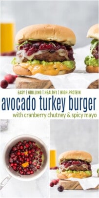 pinterest image for avocado turkey burger with cranberry chutney