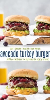 pinterest image for avocado turkey burger with cranberry chutney