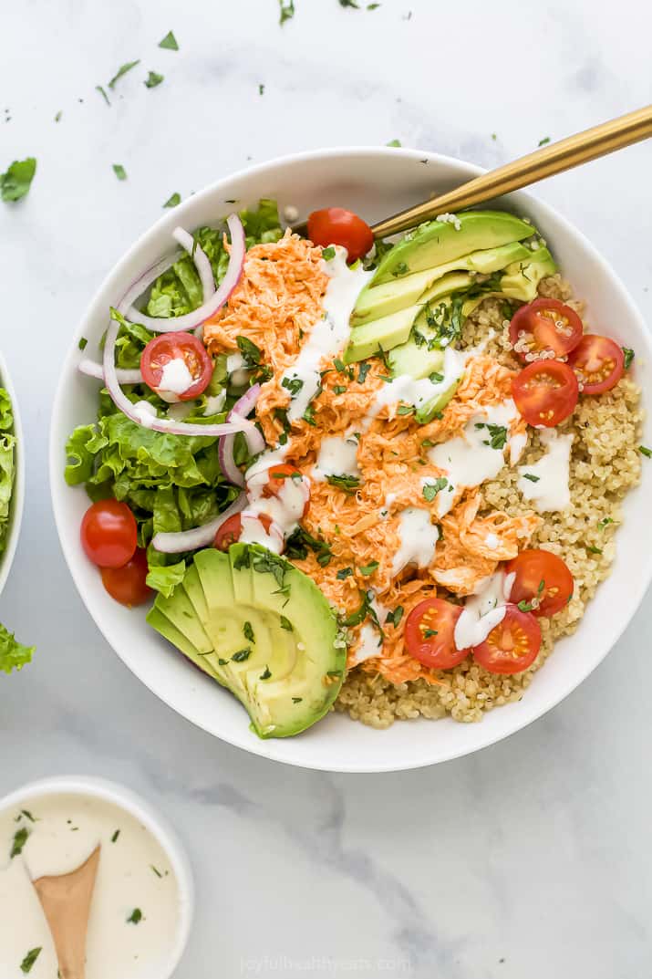 Healthy Buffalo Chicken Quinoa Bowls | Joyful Healthy Eats
