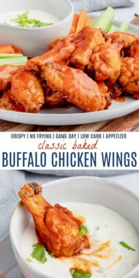 pinterest image for baked buffalo chicken wings