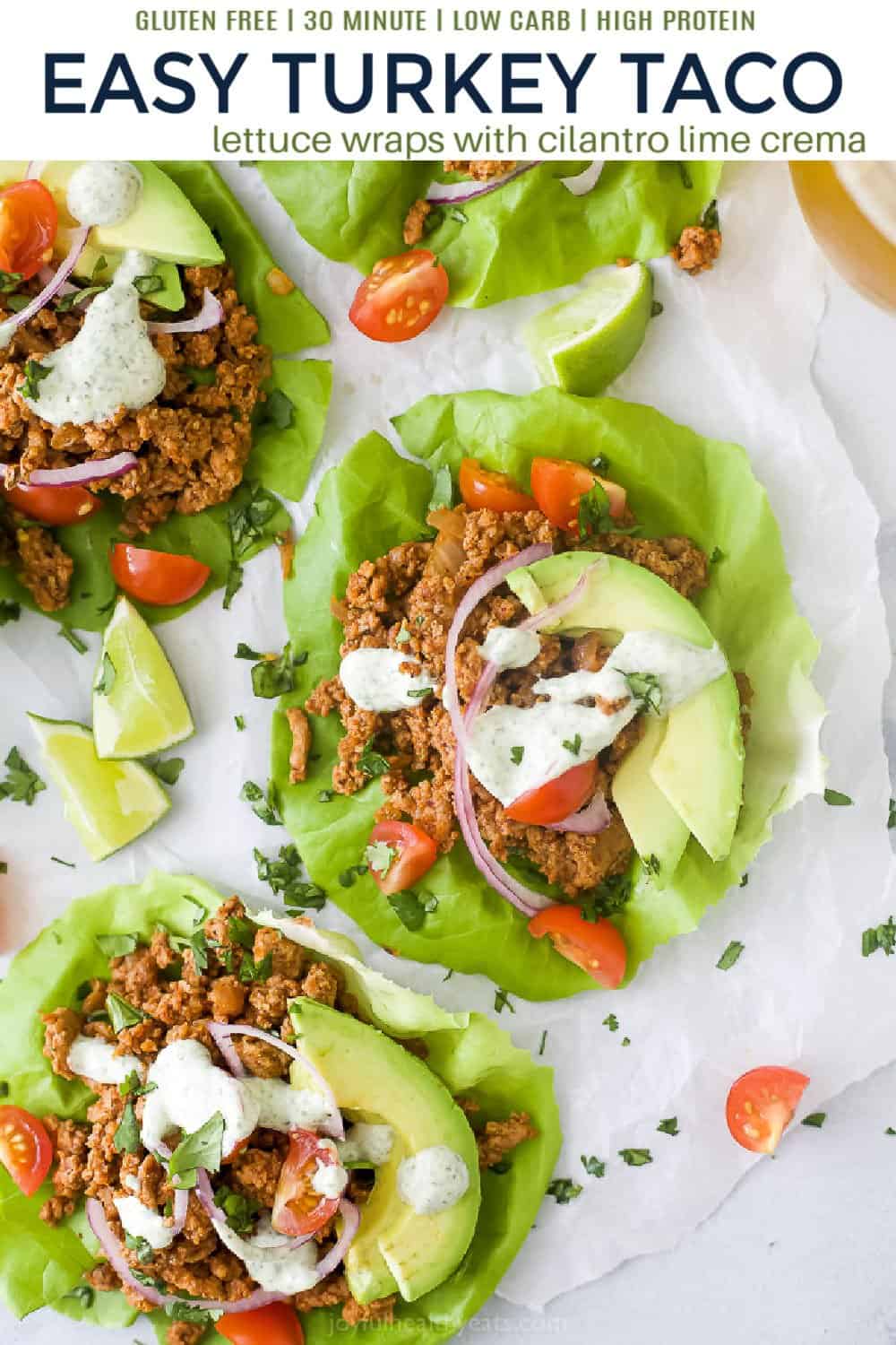 pinterest image for turkey taco lettuce wraps