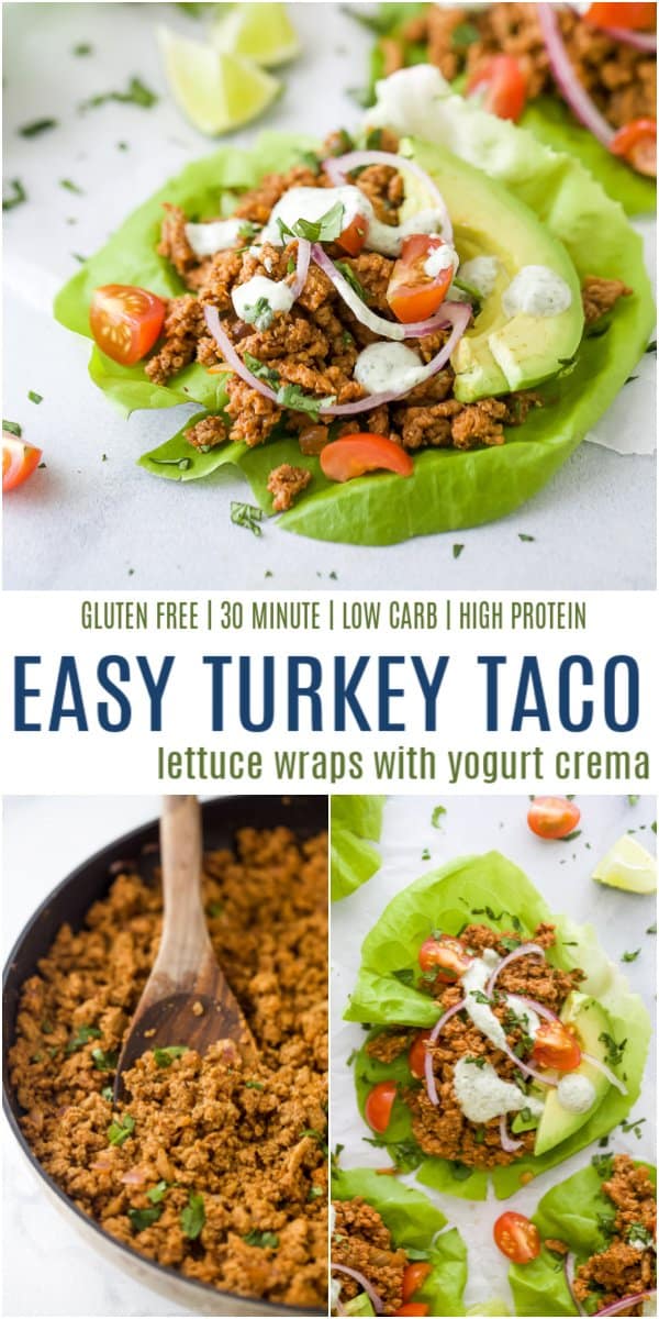 pinterest image for turkey taco lettuce wraps